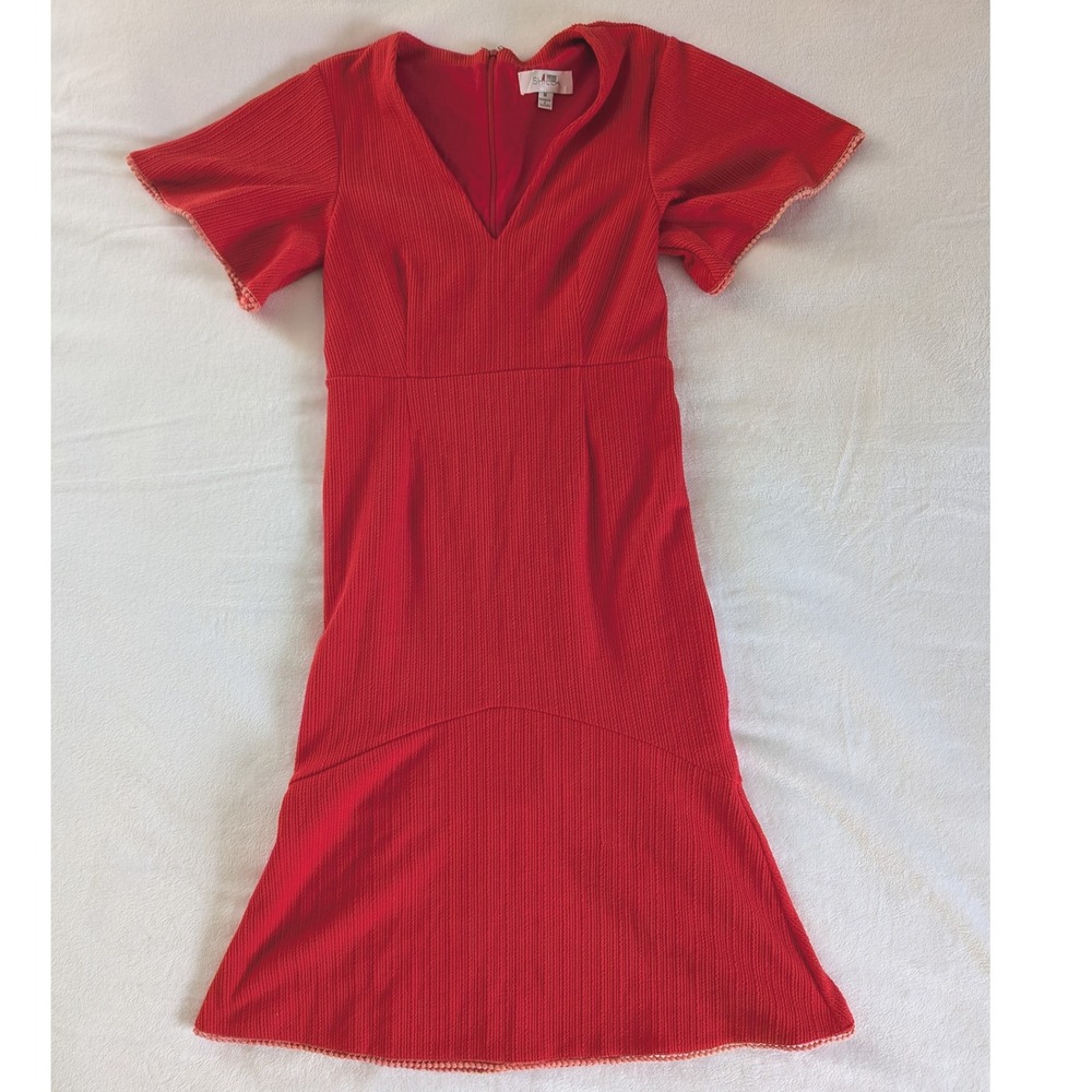 Shilla Red‎ Ribbed Flutter Sleeve Midi Dress Size M